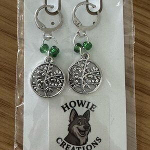 Howie Creations Silver and Green Tree Earrings - NWOT
